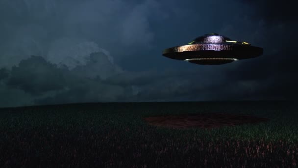 Nave Ufo Aterrizando Por Noche — Vídeos de Stock