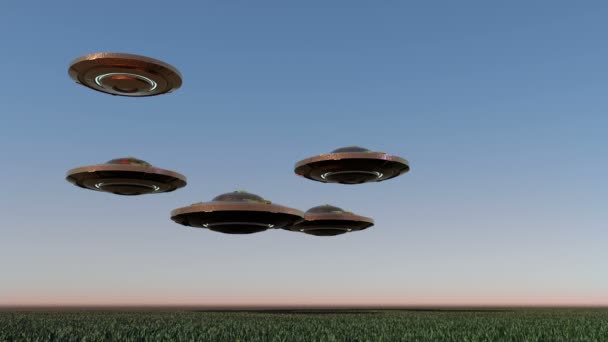 Ufos Group Flying Land — Stock Video