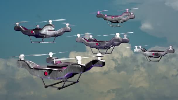 Bir Grup Halinde Havada Uçan Drone Lar — Stok video