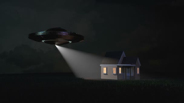 Ufo Πετάει Κοντά Ένα Σπίτι — Αρχείο Βίντεο