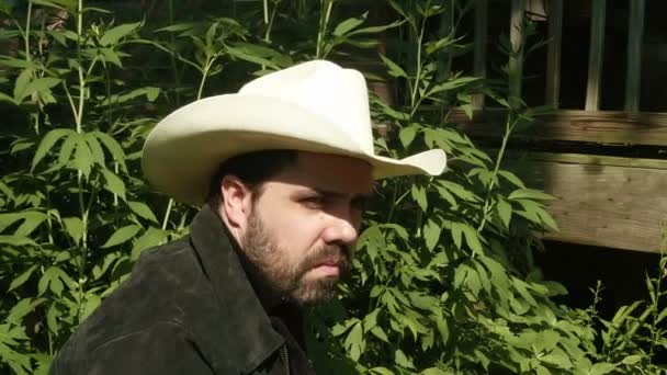 Cara Chapéu Cowboy Fora Verão — Vídeo de Stock