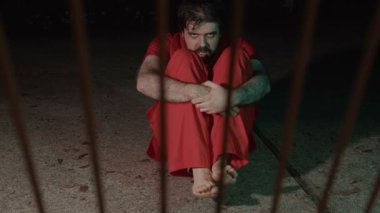 Hapishane parmaklıklarından süzülen kızgın, korkunç bir mahkum.