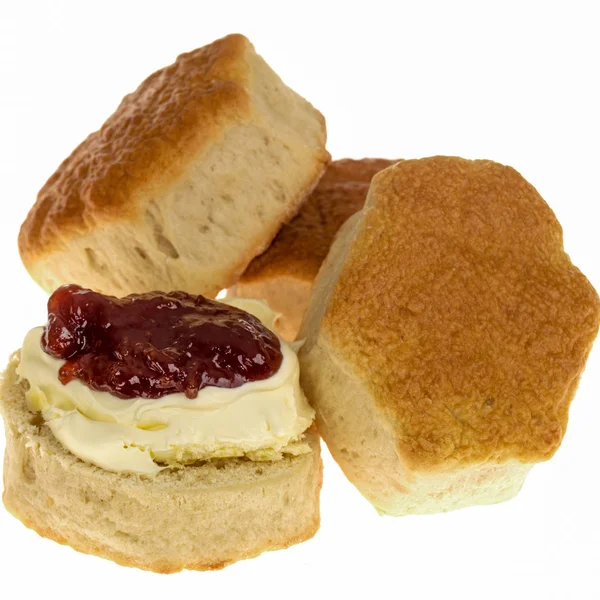 Reçel ve Krema ile Taze Scone — Stok fotoğraf