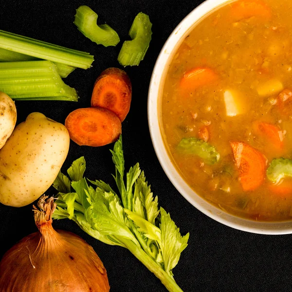 Bowl of Thick Chunky Vegetable Soup — Stock Photo, Image