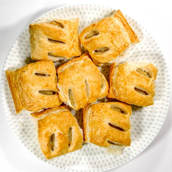 Plate of Individual Sausage Rolls — Stock Photo, Image