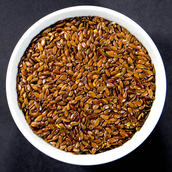 Bowl of Healthy Eating Brown Linseed Seeds — Foto de Stock