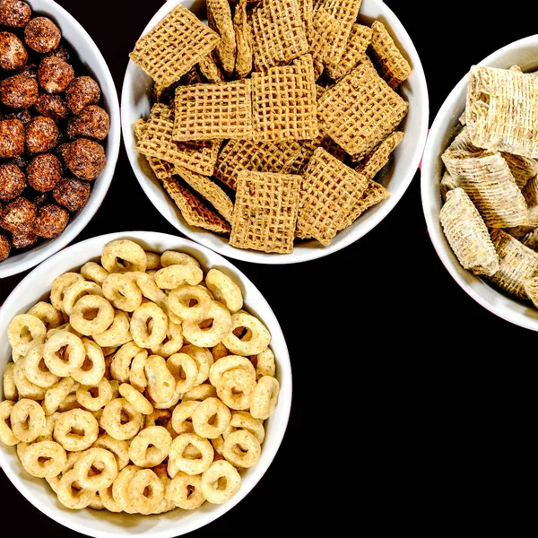 Seleção de tigelas de saudável comer café da manhã Cereal — Fotografia de Stock