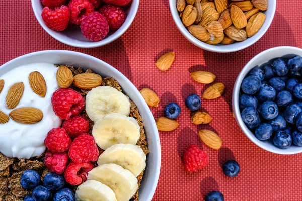 Health Breakfast Bowl of Cereals and Nuts With Yogurt