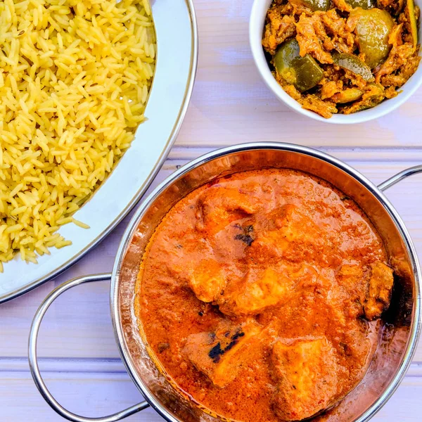 Stile indiano burro pollo curry e riso — Foto Stock