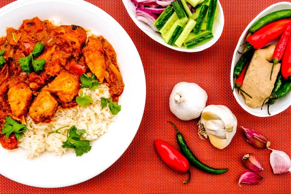 Indian Style Chicken Jalfrezi Curry With Rice — Stock Photo, Image