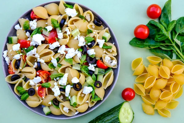 Mediterranean Style Greek Pasta Salad Stock Picture