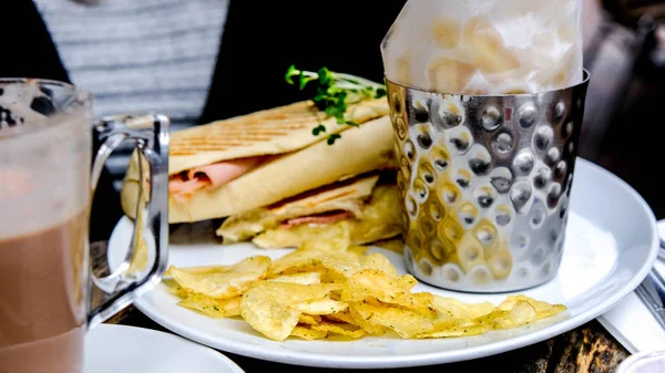 Ham and Cheese Panoini With Chips