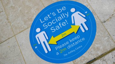 London, Uk, June 14, 2020, Shopping Mall Social Distancing Floor Stickers Keeping Shoppers Safe clipart