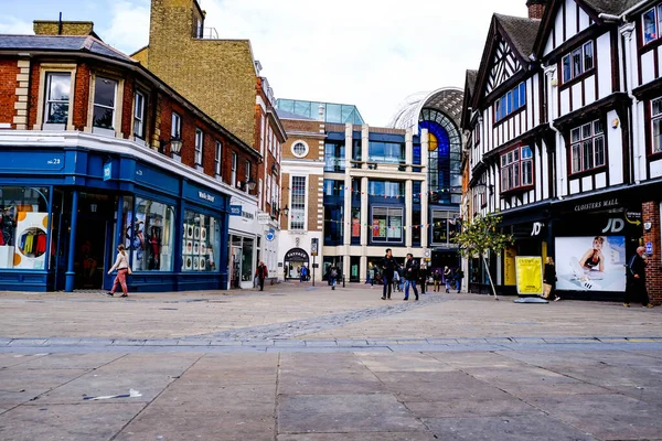 Deserted Empty High Street Durante Covid Como Personas Que Distancian — Foto de Stock