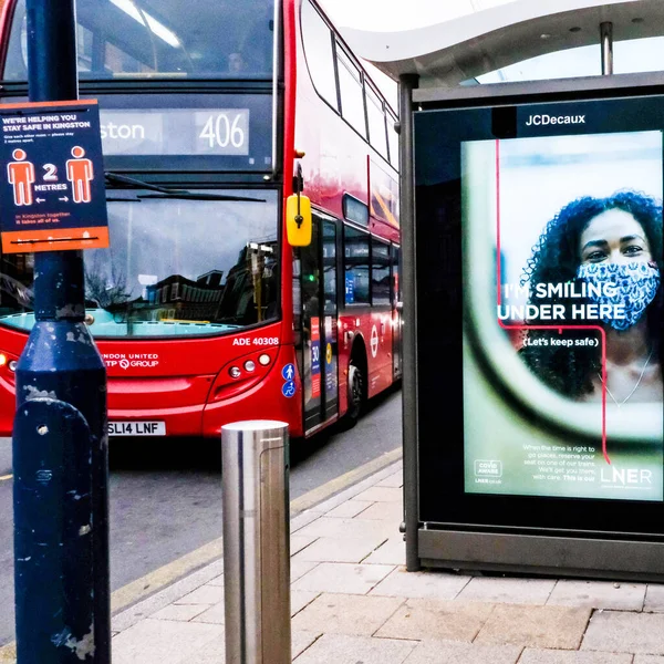 London October 2020 Red Double Decker London Bus Pasting Bus — Stock Photo, Image