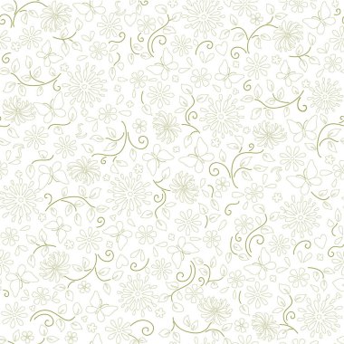 Çiçekler ve kelebeklerle soyut bir geçmişe sahip.