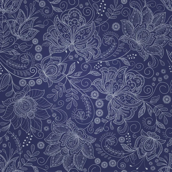 Fundo Abstrato Azul Sem Costura Com Ramo Flores — Vetor de Stock