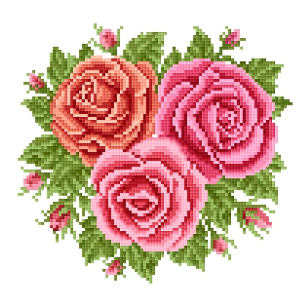 Bouquet Roses Embroidery — Stock Vector
