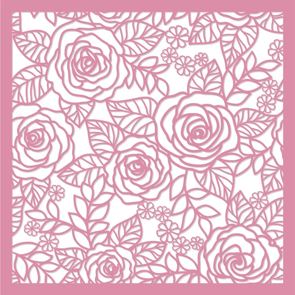 Carte Florale Avec Roses Découpe Laser — Image vectorielle