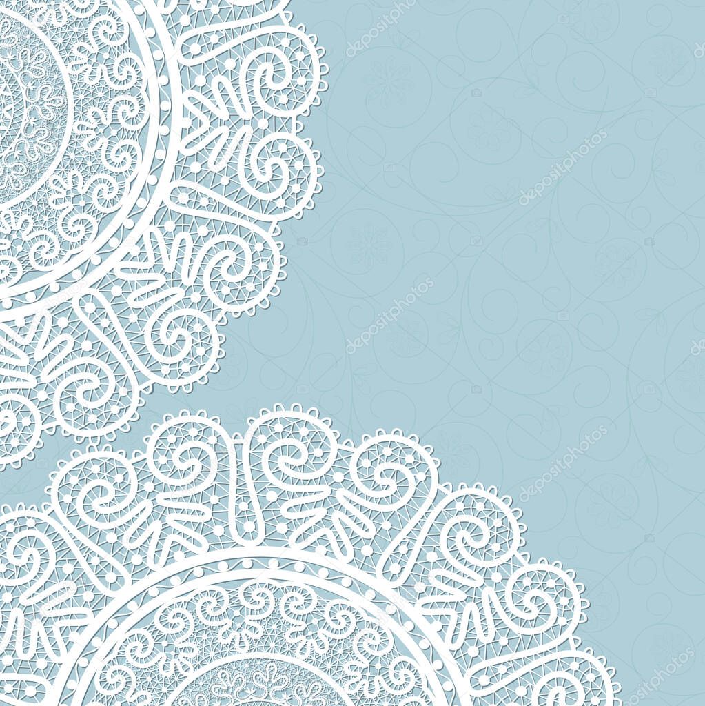 Biue greeting card, Vintage Lace Doily 