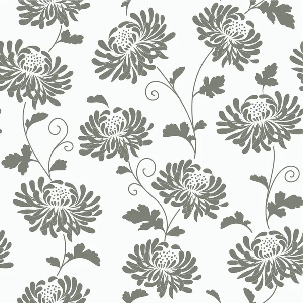 Fond Floral Abstrait Gris Sans Couture Avec Chrysanthèmes Monochrome — Image vectorielle