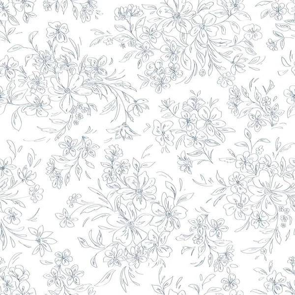 Nahtloser Abstrakter Floraler Hintergrund Bleistiftskizze Monochrom — Stockvektor