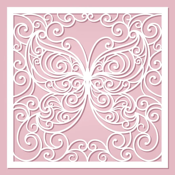 粉红卡片 有花纹蝴蝶 激光切割 — 图库矢量图片