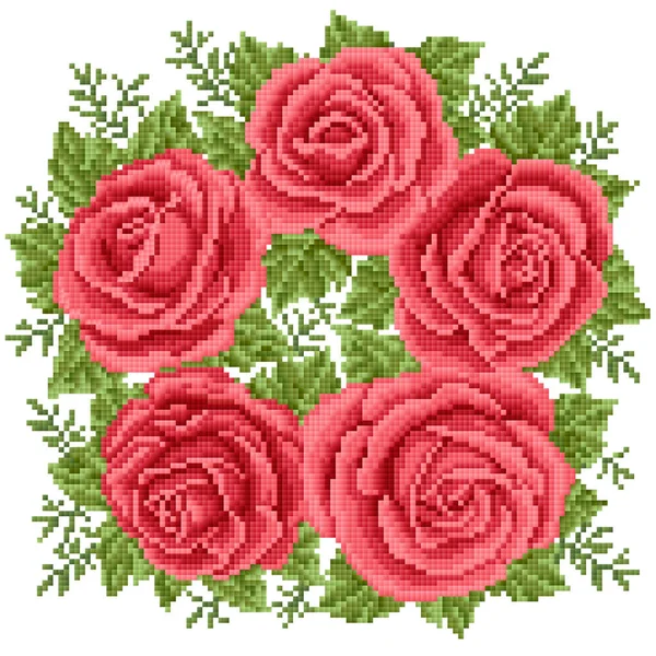 Bouquet Roses Embroider — Stock Vector