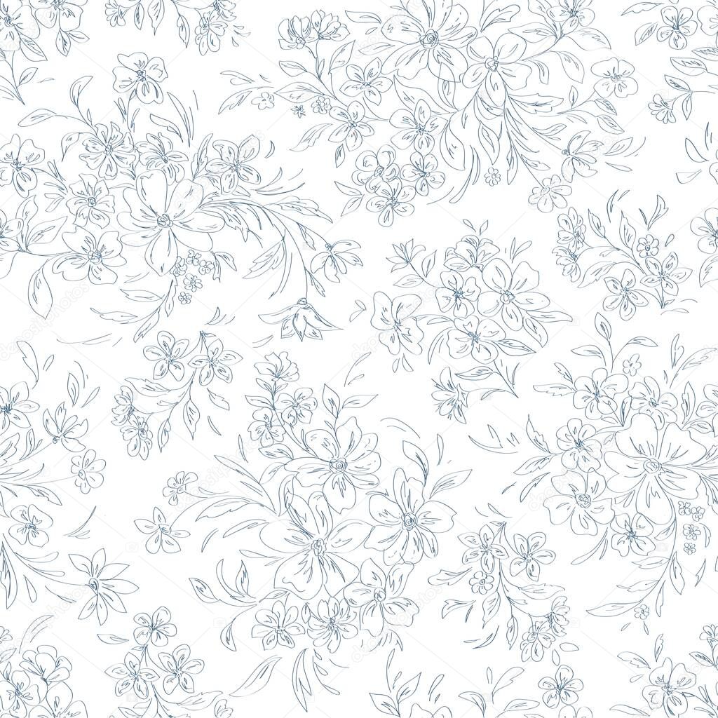seamless  abstract floral background, pencil sketch, monochrome