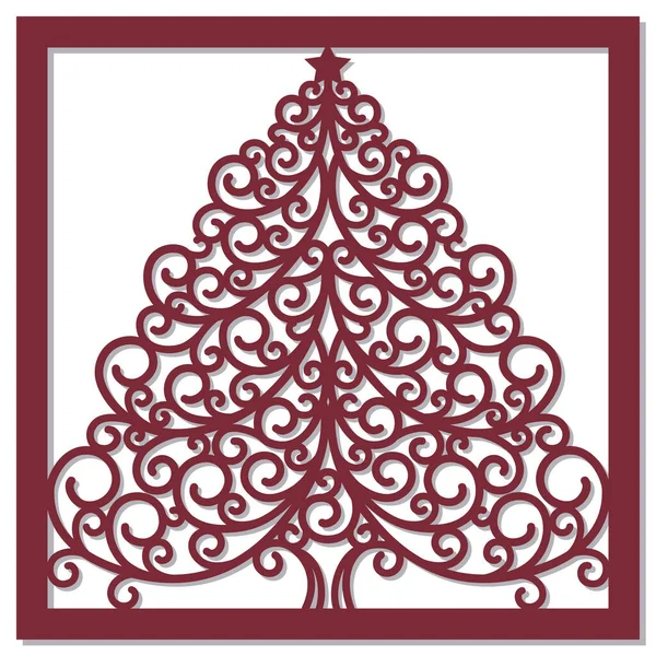 Kerstkaart Lasergesneden Kerstboom — Stockvector