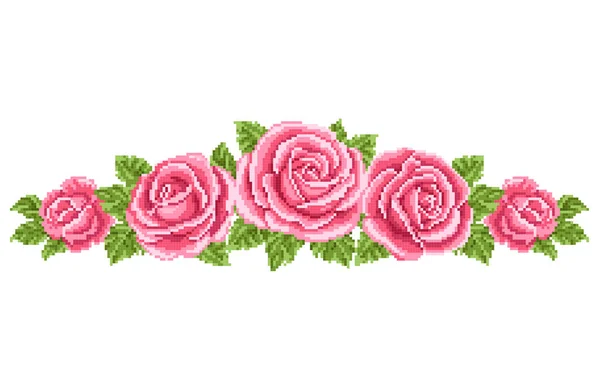 Bouquet Red Roses Embroider — Stock Vector
