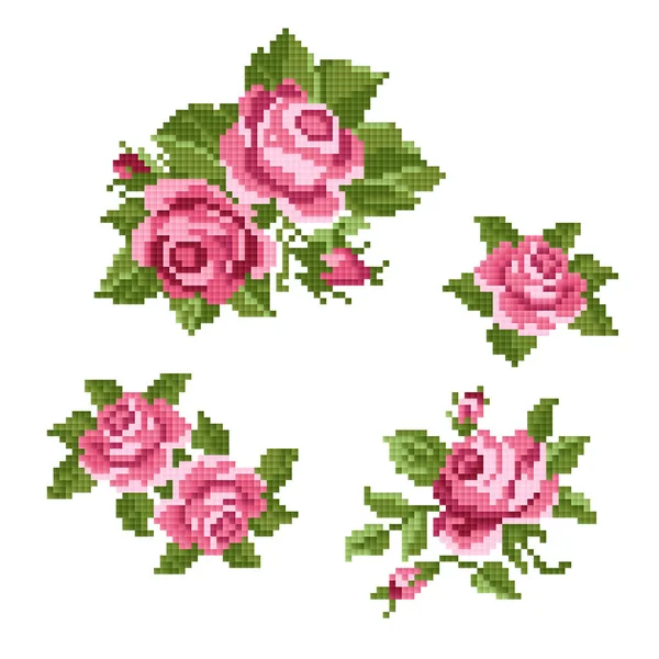 Букет Роз Вышивка — стоковый вектор