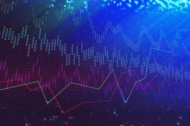 Yaratıcı renkli forex grafik arka planı. Yatırım ve para birimi döviz kavramı. 3D render 