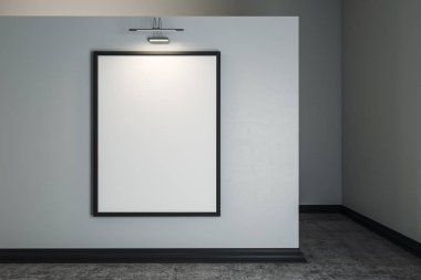 Çağdaş iç duvar temiz çerçeve ile. Tasarım, reklam, Müze ve Galeri kavramı. Alay etmek yukarıya, 3d render 