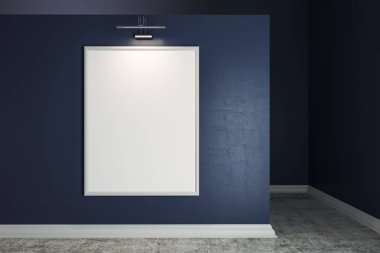Modern iç duvar boş afiş ile. Tasarım, reklam, Müze ve Galeri kavramı. Alay etmek yukarıya, 3d render 