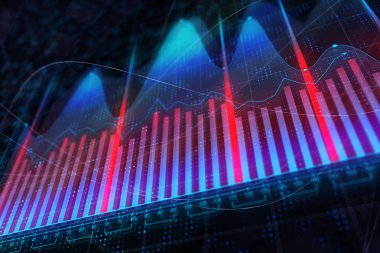 Finans, analytics ve yatırım kavramı. Yaratıcı renkli forex grafik arka planı. 3D render 