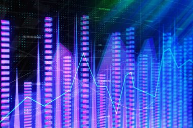 Finans, analytics ve gelecekteki kavramı. Yaratıcı renkli forex grafik arka planı. 3D render 