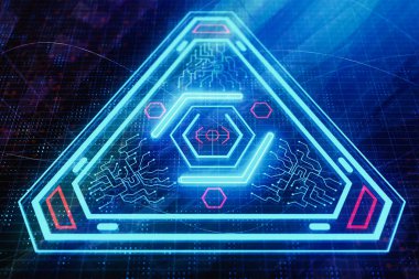 Parlak renkli dijital iş arayüzü arka plan. Gelecek, yenilik ve dokunmatik ekran kavramı. 3D render 