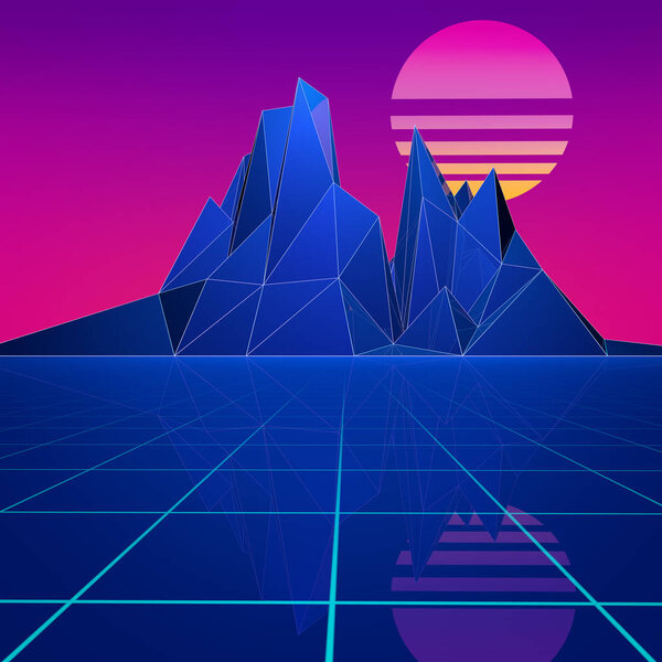 Abstract digital sunset background. 3D Rendering 