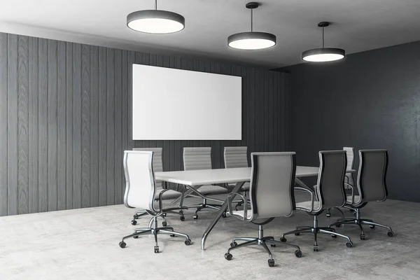 Moderna Sala Reuniões Interior Com Banner Vazio Mobiliário Apresentação Conceito — Fotografia de Stock