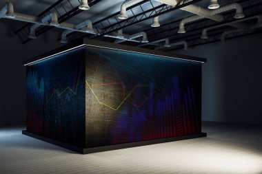 Projeksiyonlar ile modern sergi salonu. Sunu kavramı. 3D render 