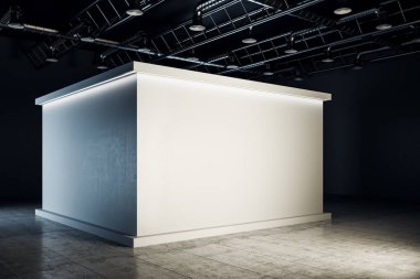 Yeni beyaz sergi salonu iç kopya alanı ile. Müzesi, sanat ve Galeri kavramı. Alay etmek yukarıya, 3d render 