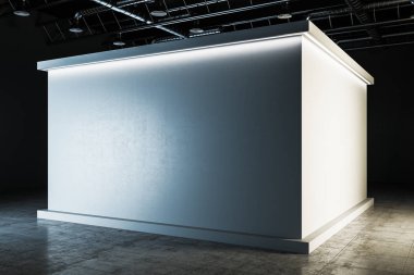 Modern beyaz sergi salonu iç kopya alanı ile. Müzesi, sanat ve Galeri kavramı. Alay etmek yukarıya, 3d render 