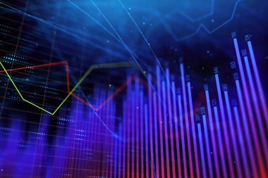 Parlak mor forex arka plan hatları ile. Teknoloji, geleceğin tahminine, ticaret ve yatırım kavramı. 3D render 