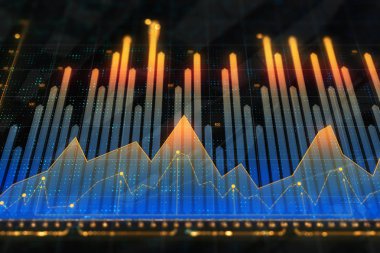 Yaratıcı parlayan forex ile duvar kağıdı satırları. Teknoloji, geleceğin tahminine, ticaret ve yatırım kavramı. 3D render 