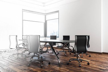 Çağdaş ofis iç kroki. Tasarım, mühendislik ve plan kavramı. 3D render 
