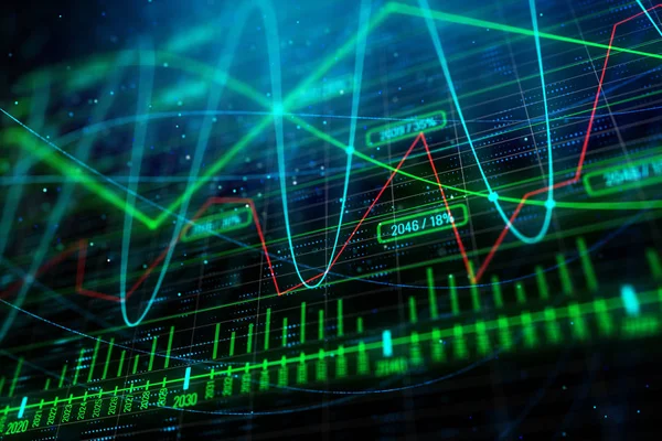 Yaratıcı yeşil forex doku. Teknoloji, geleceğin tahminine, ticaret ve yatırım kavramı. 3D render 