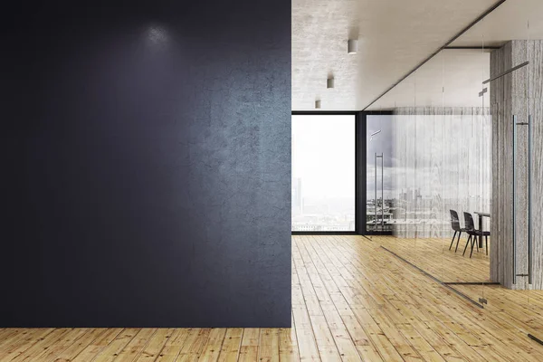 Moderna Glas Office Korridor Med Dagsljus Och Kopia Utrymme Väggen — Stockfoto