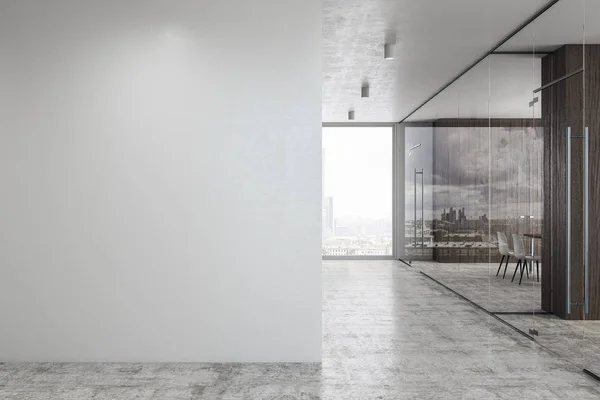 Concrete Glas Office Gang Met Daglicht Kopie Ruimte Muur Mock — Stockfoto
