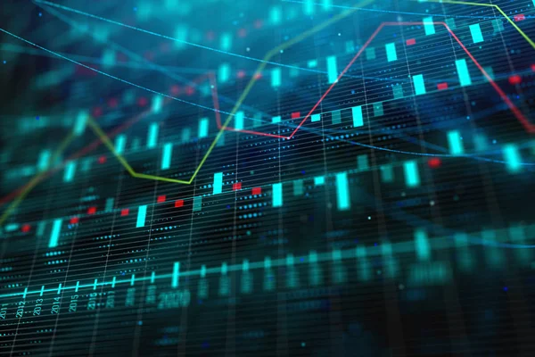 Yaratıcı mavi forex arka plan. Teknoloji, geleceğin tahminine, ticaret ve yatırım kavramı. 3D render 